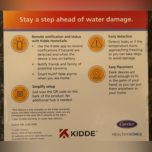KIDDE Smart Detection Water Leak + Freeze Detector 60WLDR-W Battery Operated - Picture 3 of 5